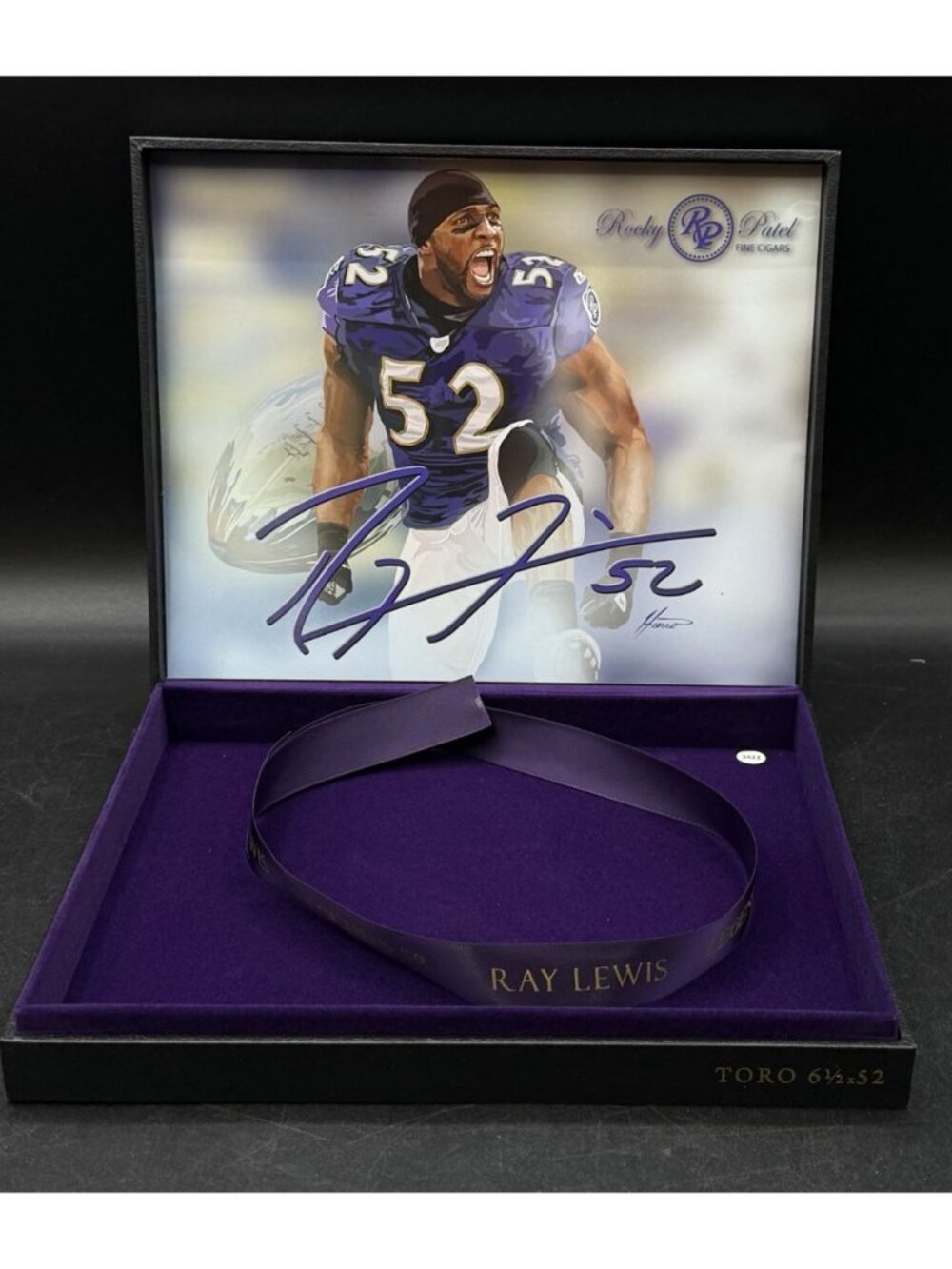 Rocky Patel Ray Lewis Legends 52 Signed Cigar Box & Blue Ribbon EMPTY